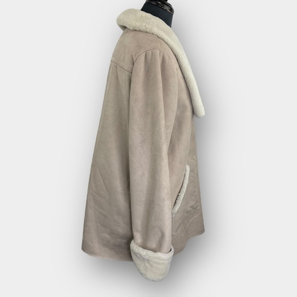 Signature Collection Fur Lined Faux Suede Jacket Tan Large Winter - Picture 3 of 11